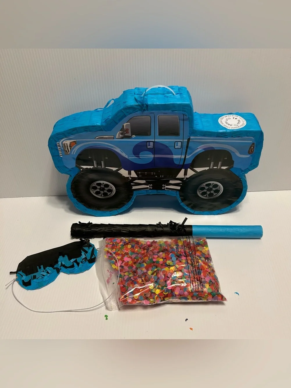 Piñata Monster Truck Blue Stick Blindfold Confetti Birthday Party Fiesta 15
